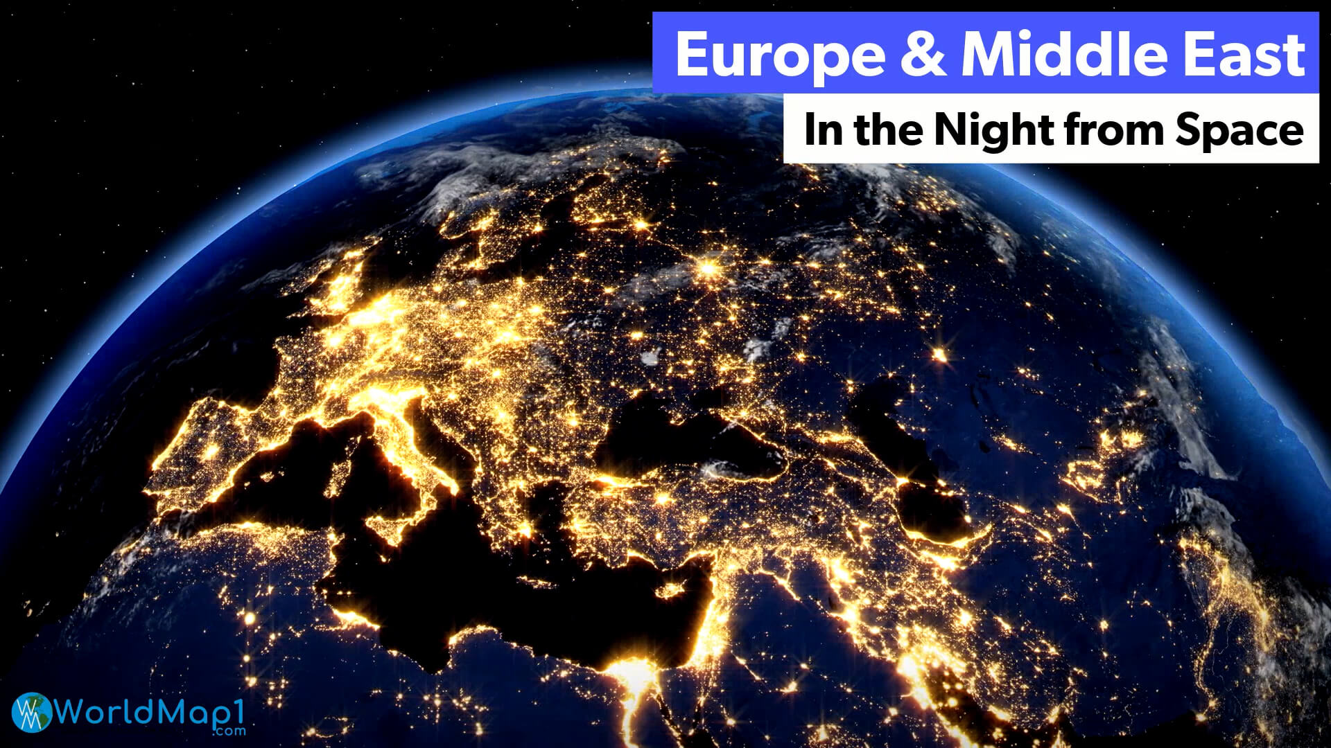 Europe and Middle East in the Night from Space